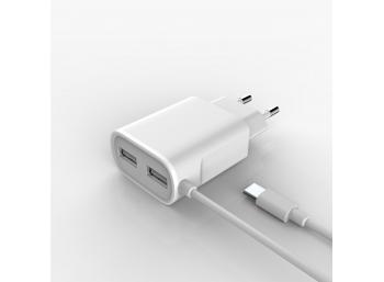 ALIMENTADOR HOGAR MICROUSB+2 PUERTOS 5V 2A 1,5M 3G